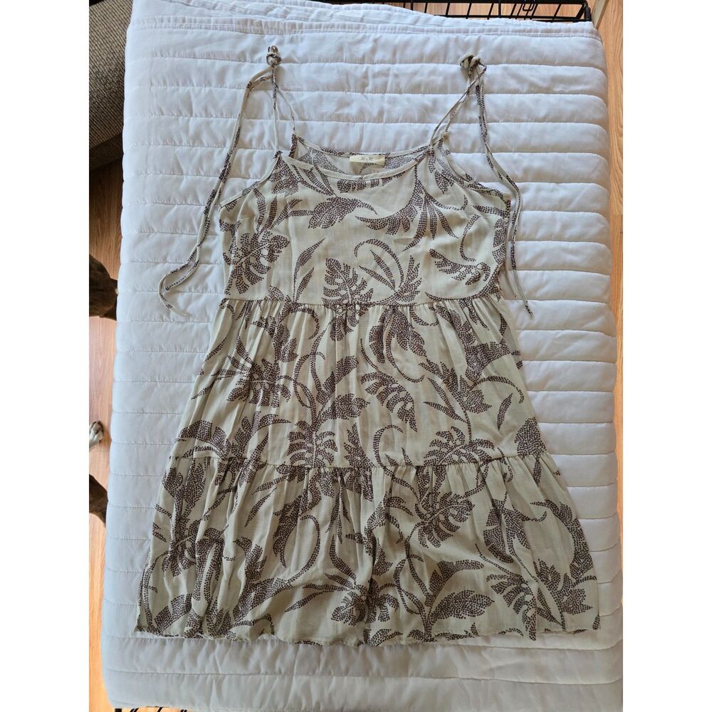 Jade by Jane Women’s Size L Printed Tiered Babydoll Dress Tropical Palm Beige